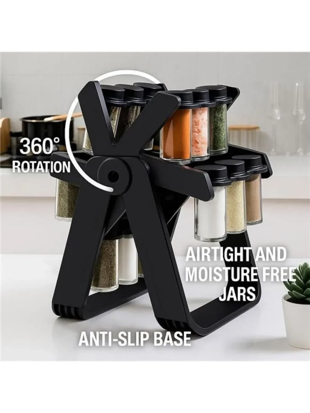 Rotating spice rack organizer with 18 glass jars 360 turntable kitchen storage s